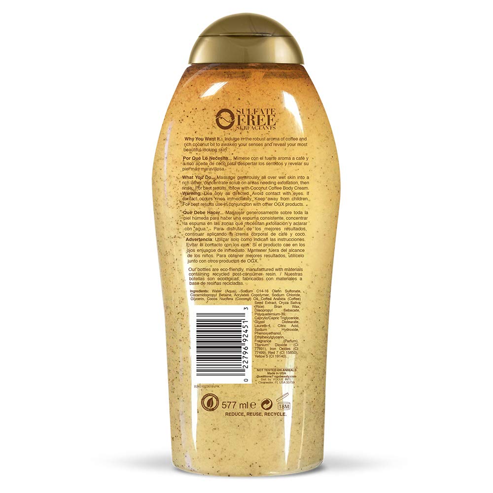 OGX - Smoothing + Coconut Coffee Exfoliating Body Scrub with Arabica Coffee & Coconut Oil | 577 mL