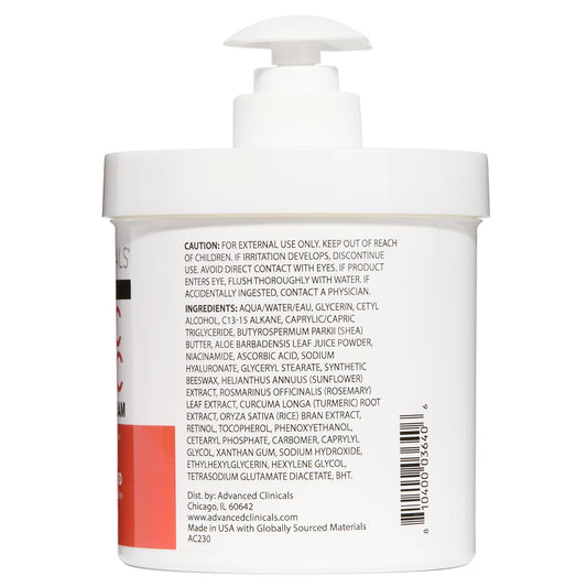 Advanced Clinicals - Vitamin C Cream Dry Skin Rescue Skin Care Face & Body Cream Infused With Turmeric | 425 g