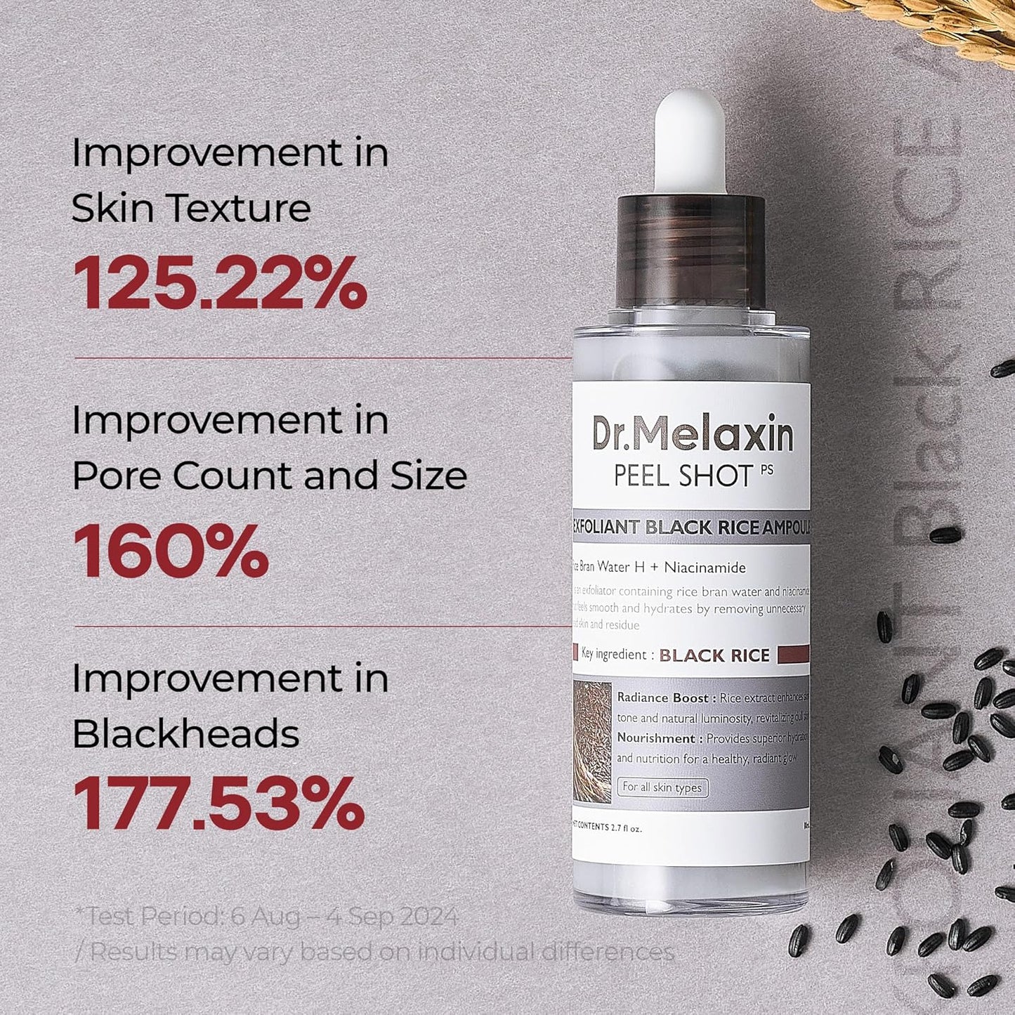 Dr.Melaxin - Peel Shot Glow Black Rice Peeling Ampoule with Rice Extract & AHA BHA | 80 mL