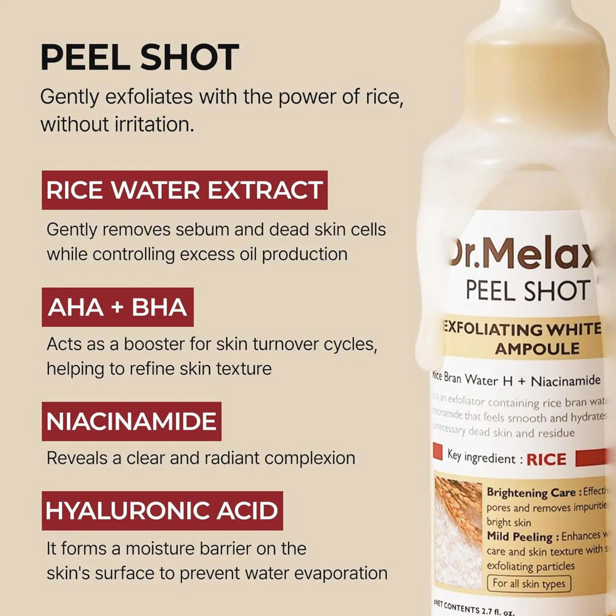 Dr.Melaxin - Peel Shot Exfoliating White Rice Ampoule | 80 ML