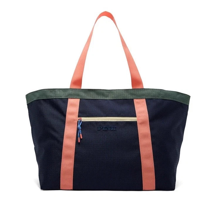 Victoria's Secret - PINK Reversible Large Canvas Tote Bag Navy Colorblock