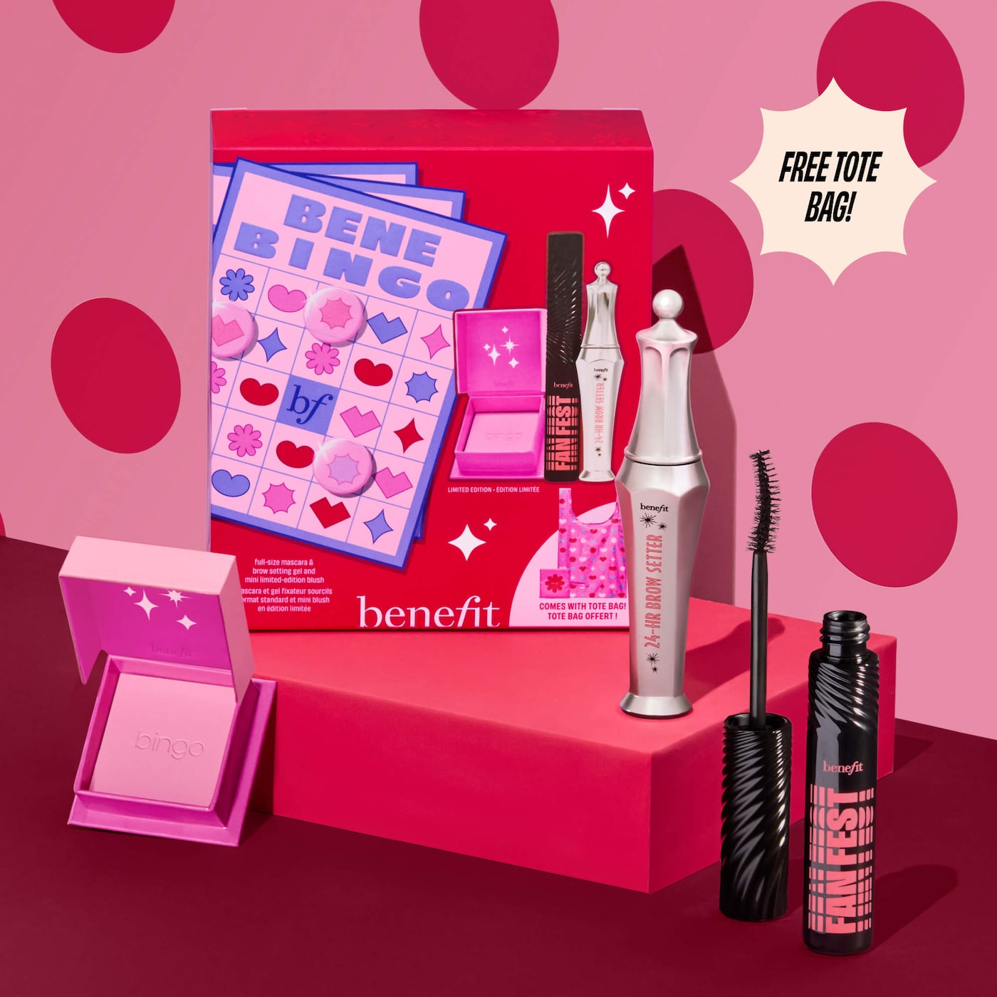 Benefit Cosmetics - Benebingo full-size mascara, brow setting gel & blush makeup gift set