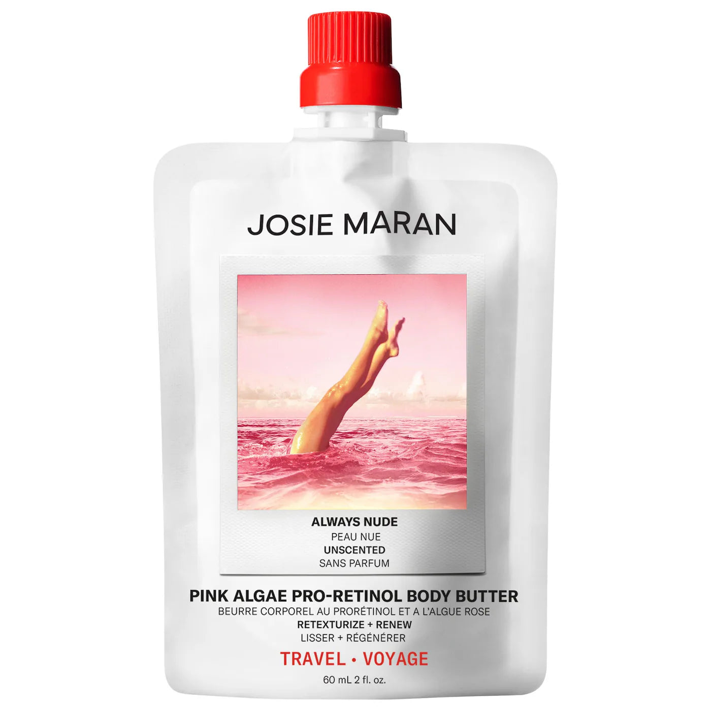 JOSIE MARAN - Pink Algae Pro-Retinol Body Butter for Anti-Aging and KP | Always Nude, Unscented