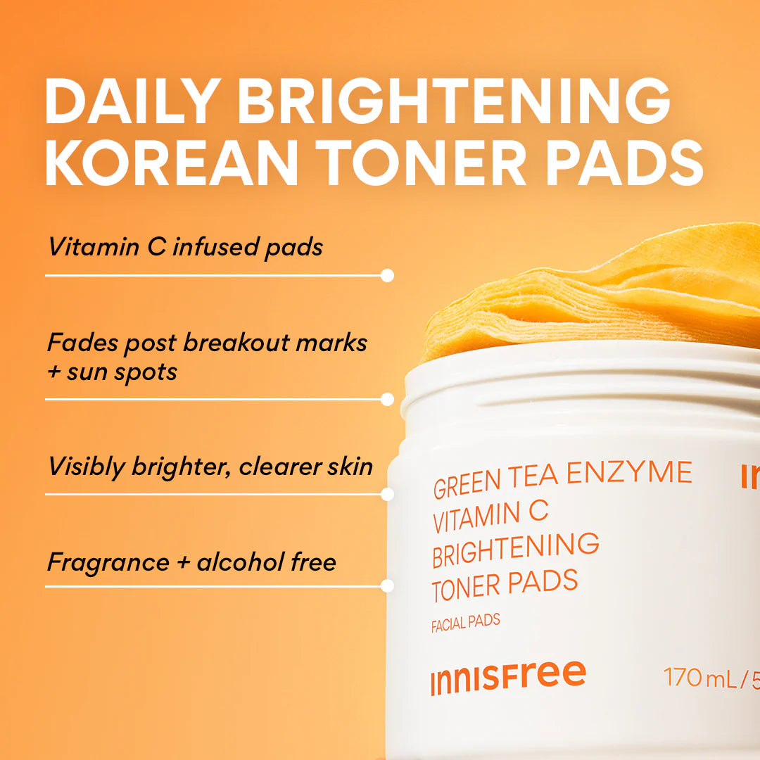 INNISFREE - GREEN TEA ENZYME VITAMIN C BRIGHTENING TONER PADS | 60 PADS