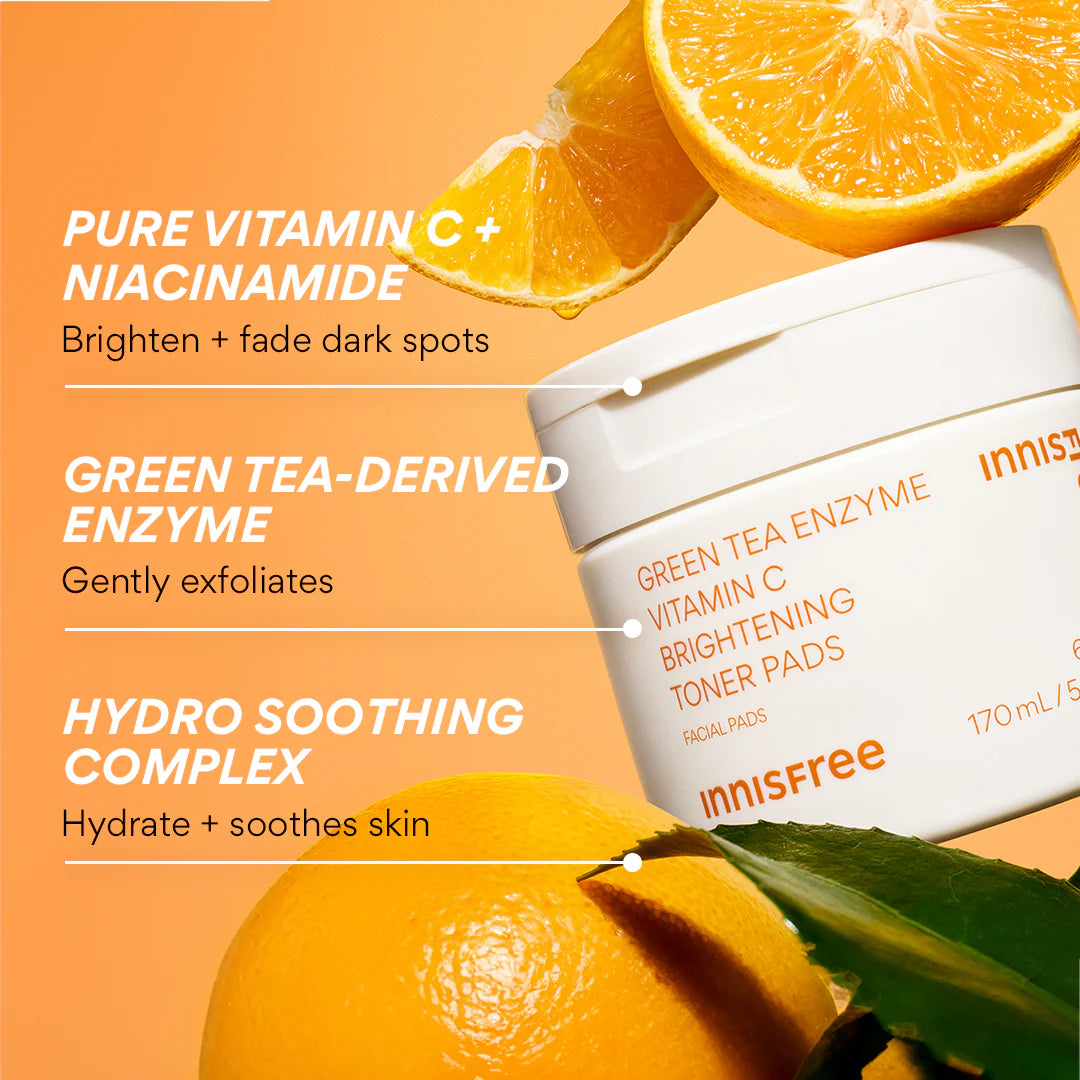 INNISFREE - GREEN TEA ENZYME VITAMIN C BRIGHTENING TONER PADS | 60 PADS