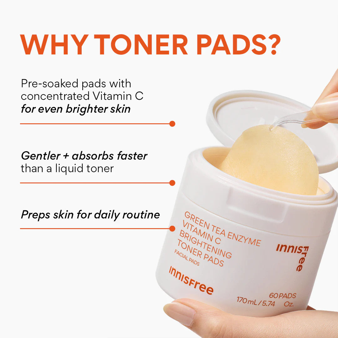 INNISFREE - GREEN TEA ENZYME VITAMIN C BRIGHTENING TONER PADS | 60 PADS