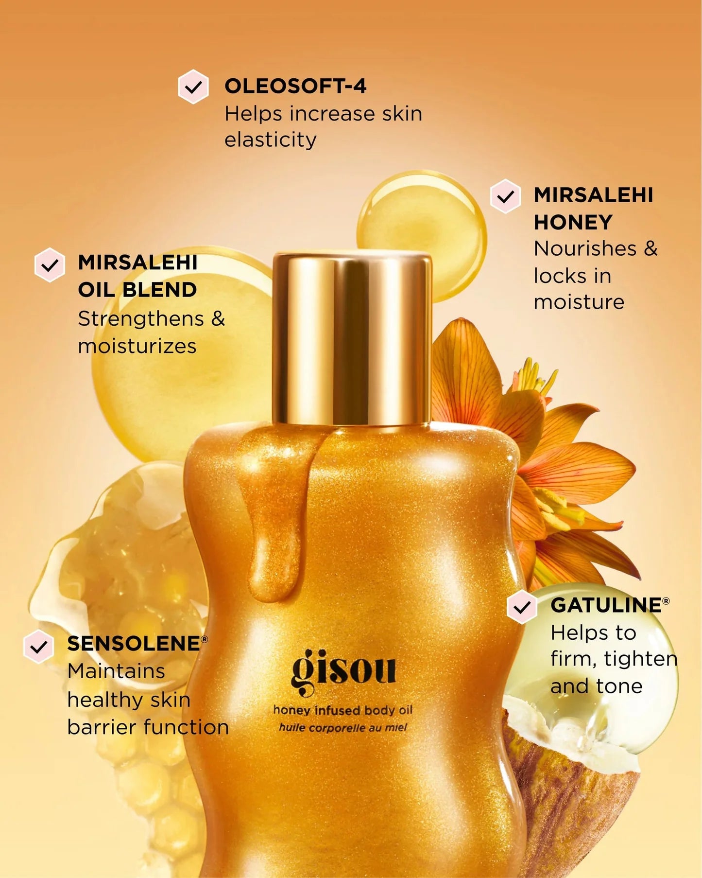 Gisou - Honey Infused Body Oil | 45 mL | Golden shimmer glow