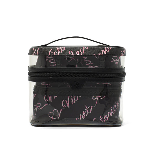 Victoria's Secret - 4-Piece Makeup Bag | Black Candycane Script