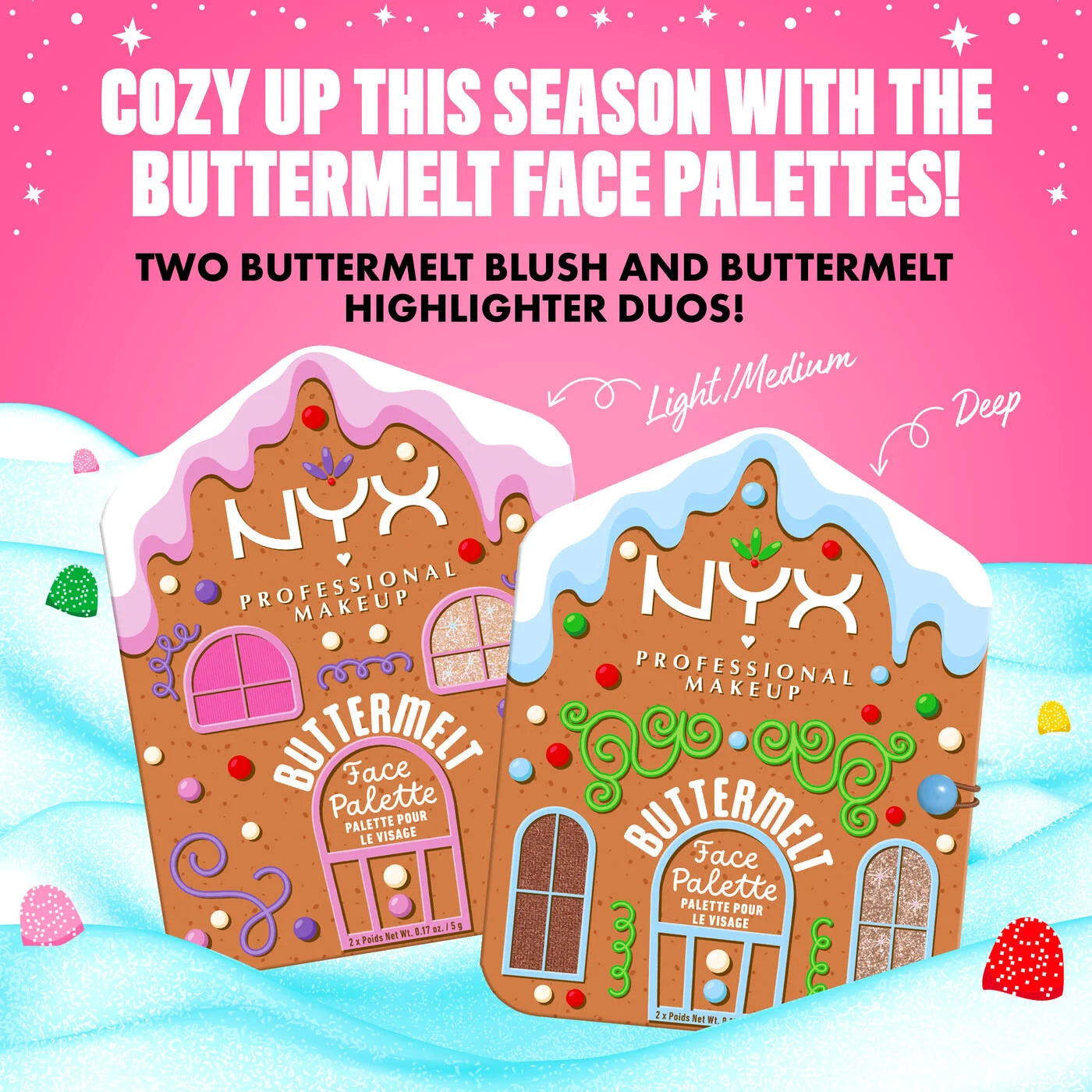 NYX - Holiday Buttermelt Face Palette | LIGHT/MEDIUM - Light fuchsia with soft nude