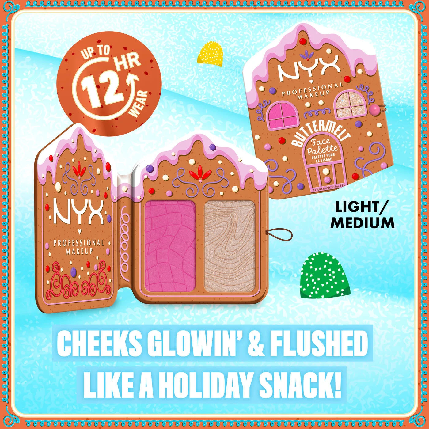 NYX - Holiday Buttermelt Face Palette | LIGHT/MEDIUM - Light fuchsia with soft nude