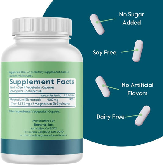 BESTVITE - MAGNESIUM GLYCINATE 400MG OF ELEMENTAL MAGNESIUM  240 CAPSULES
