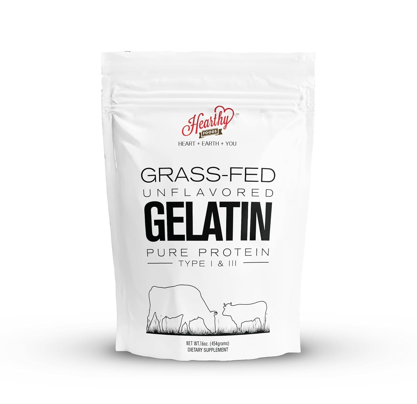 HEARTHY FOODS - GRASS-FED UNFLAVORED GELATIN PURE PROTEIN TYPE I & III