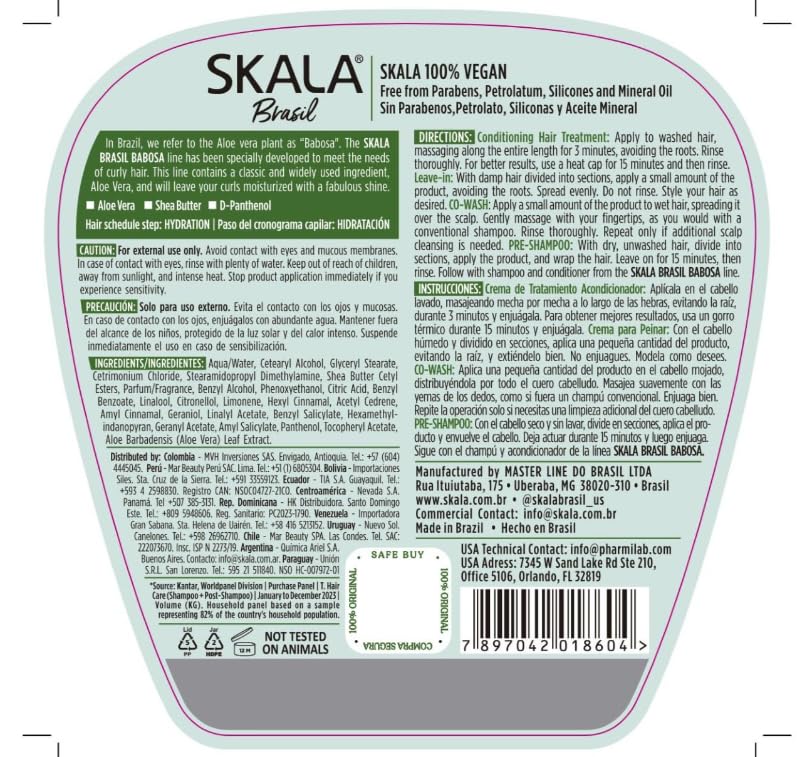 SKALA - Babosa Hair Treatment Cream, 1 kg (Aloe Vera & Shea Butter for Curly Hair)