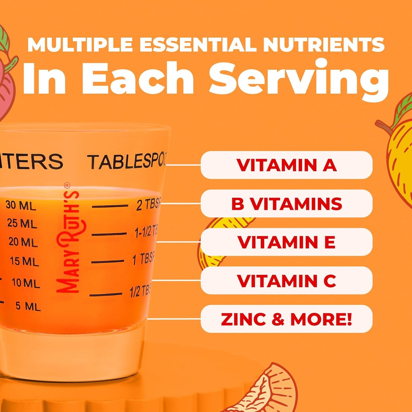 MARY RUTH'S - LIQUID MORNING MULTIVITAMIN + HAIR GROWTH | 887 ML | PEACH MANGO