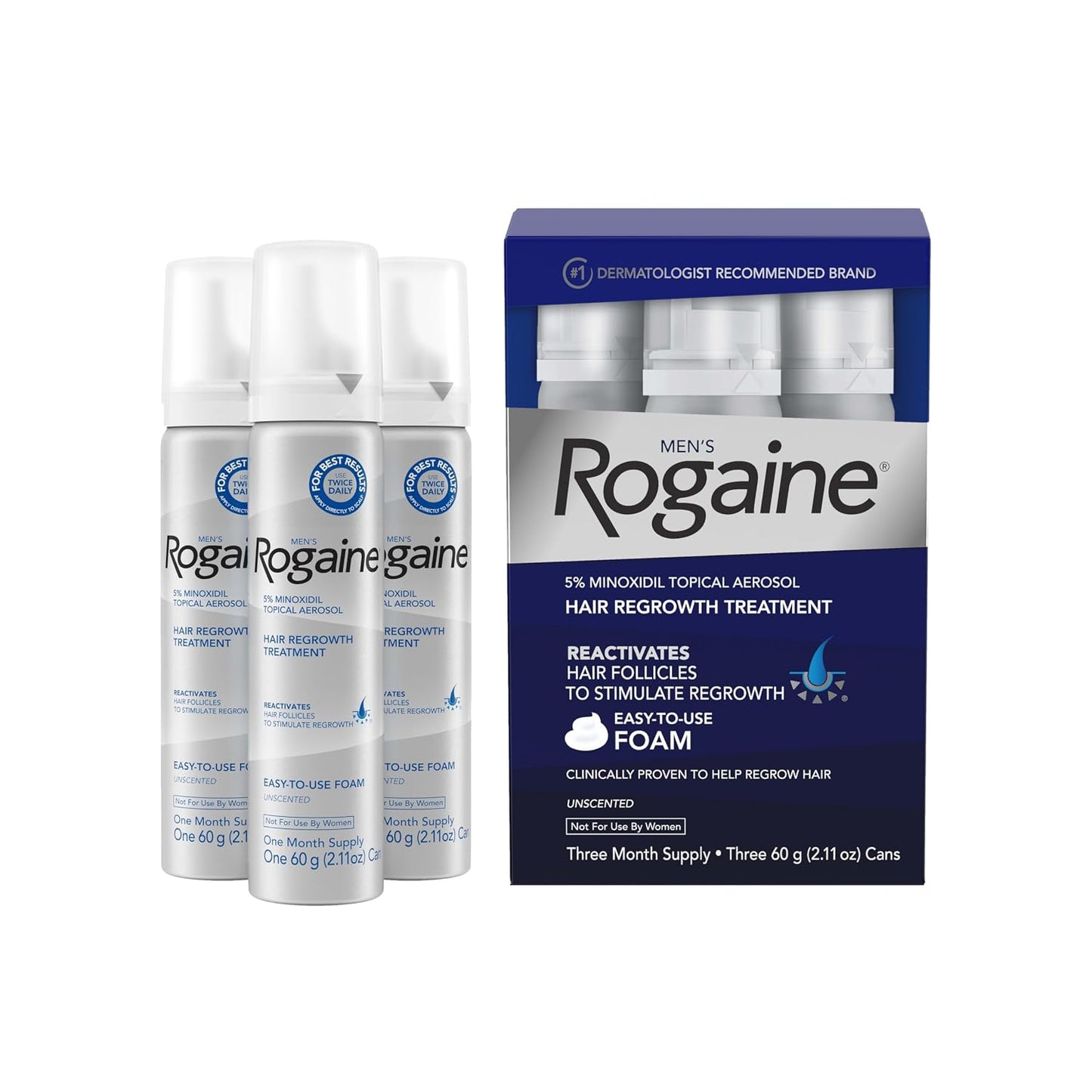 Men's Rogaine Minoxidil 5% Foam 3x 2.11 oz Bottles