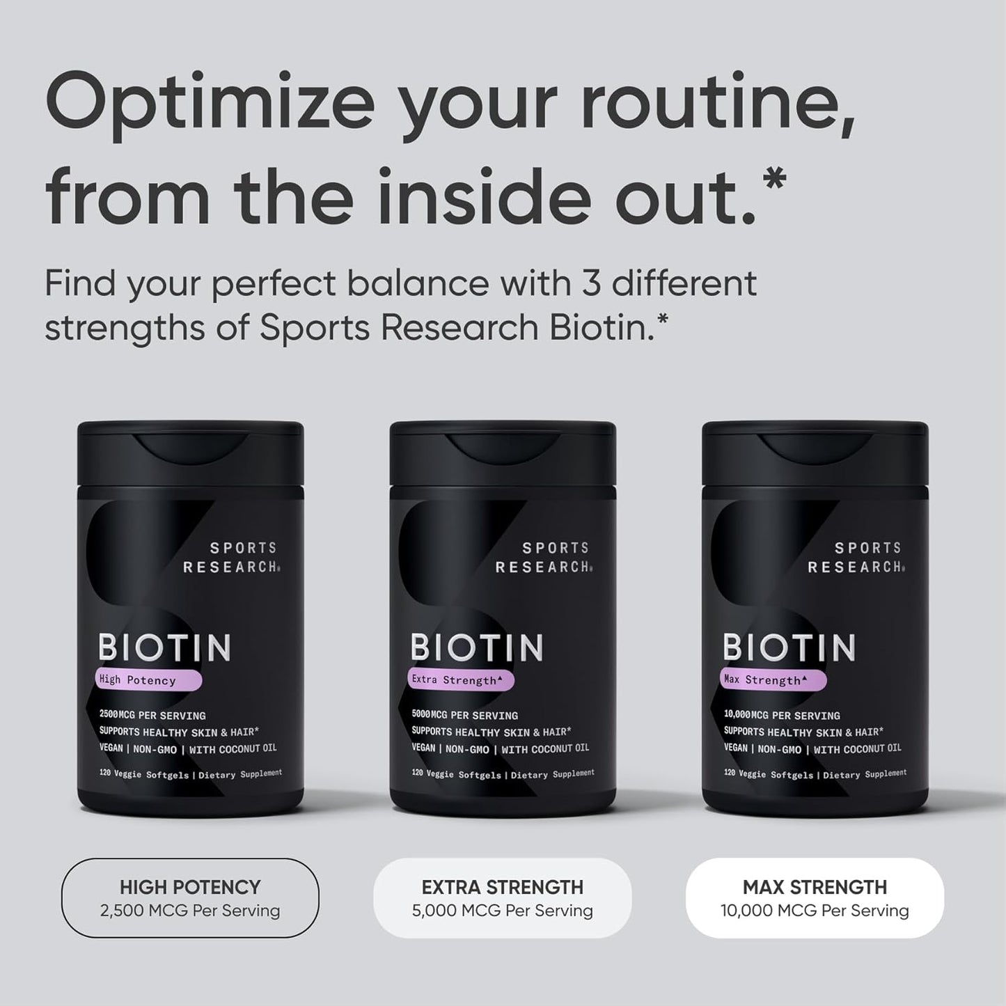 Sports Research - Biotin 10,000mcg with Organic Coconut Oil for Healthy Skin and Hair Support | 120 Softgels