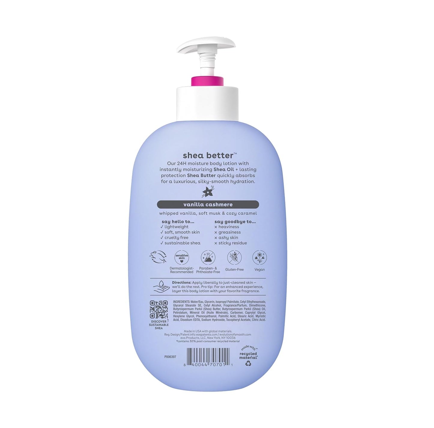 eos - shea better 24h moisture body lotion | vanilla cashmere | 473 ml