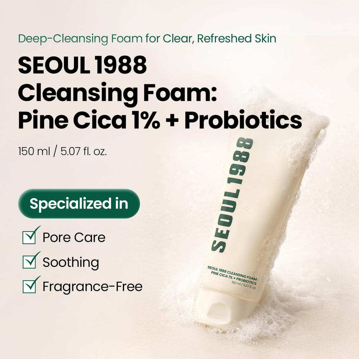 K-SECRET Seoul 1988 - Cleansing Foam Pine Cica 1% + Probiotics | 150 mL