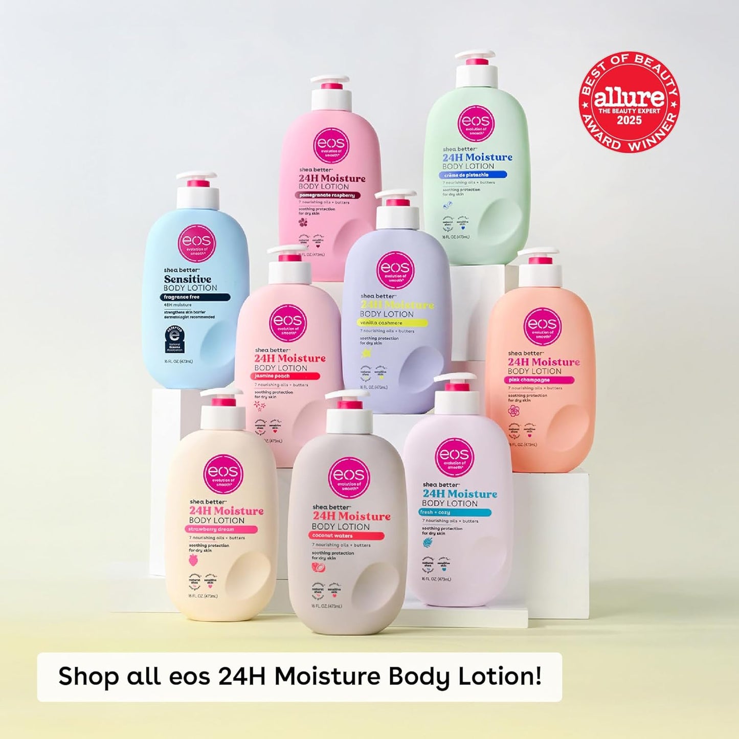 eos - shea better 24h moisture body lotion | vanilla cashmere | 473 ml