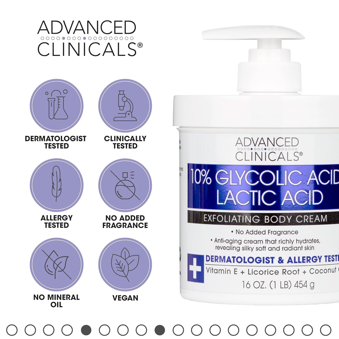 Advanced Clinicals - 10% Glycolic Acid + Lactic Acid Body Lotion | 454 g