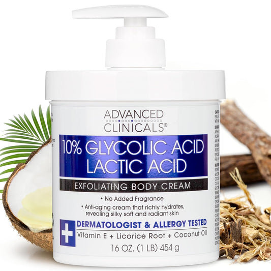 Advanced Clinicals - 10% Glycolic Acid + Lactic Acid Body Lotion | 454 g