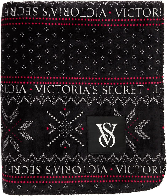 Victoria's Secret - Plush Blanket Size 127X152 CM | Black Fair Isle New