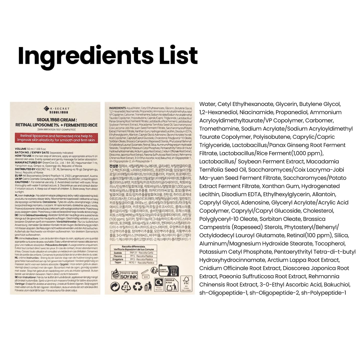 K-SECRET SEOUL 1988 - Retinal Liposome 1% and Fermented Rice Cream | 50 mL