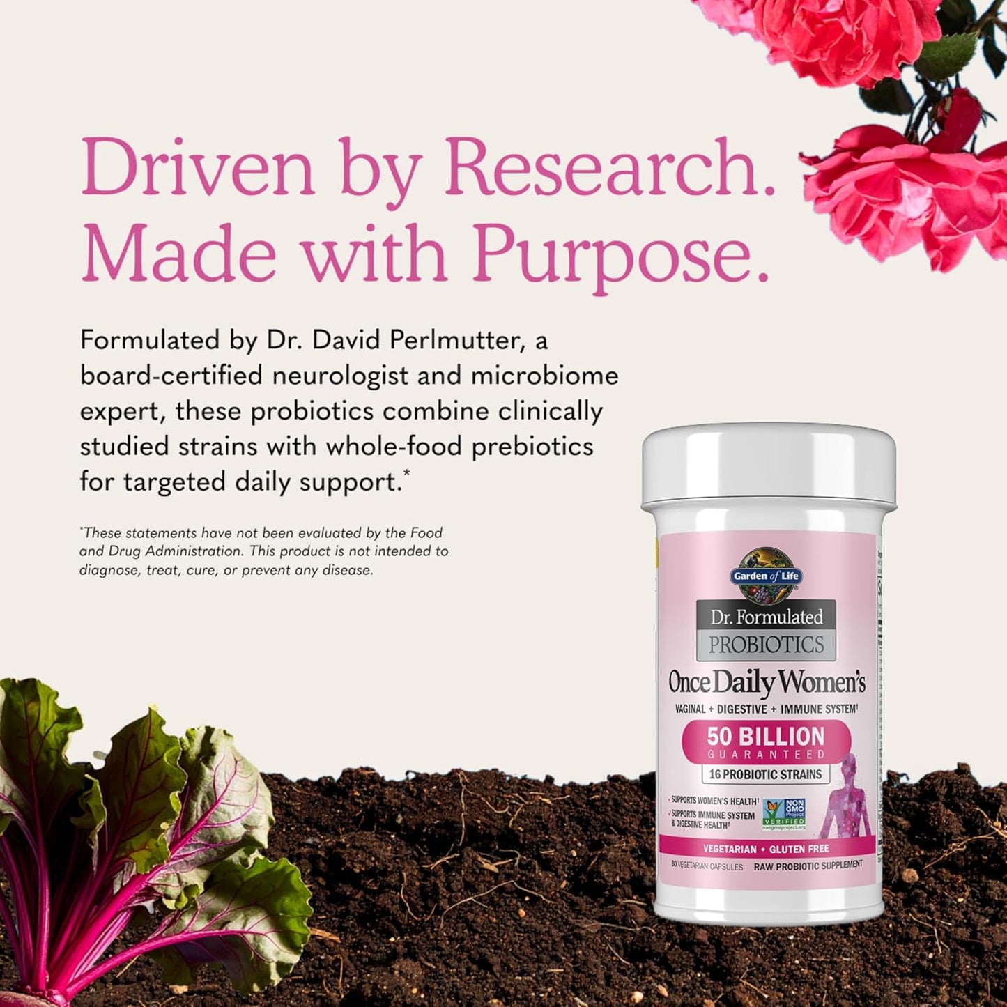 Garden of Life Dr. Formulated - Once Daily Women's Probiotics with 50 Billion CFU & Organic Prebiotics | 30 Capsules