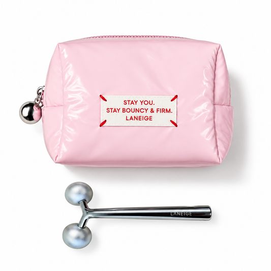 LANEIGE - PINK FAUX LEATHER POUCH WITH FACIAL ROLLER