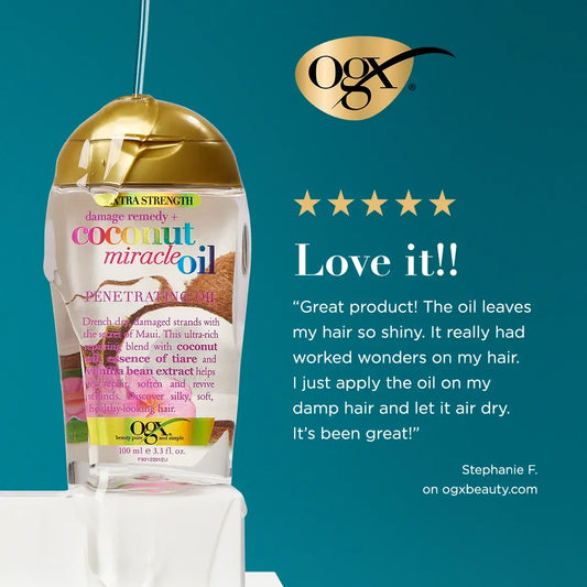 OGX -Extra Strength Damage Remedy + Coconut Miracle Oil Penetrating Hair Oil Treatment | 100 mL