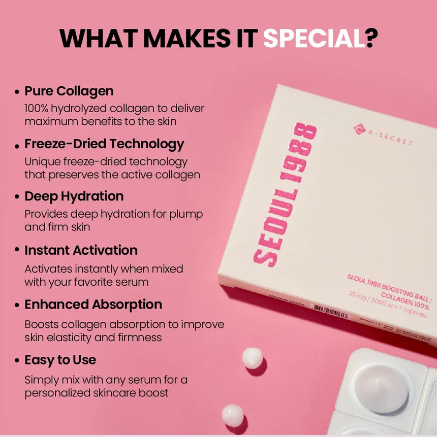 K-SECRET SEOUL 1988 - Collagen Boosting Ball – Freeze-Dried 100% Hydrolyzed Collagen | 35mg x 7 capsules