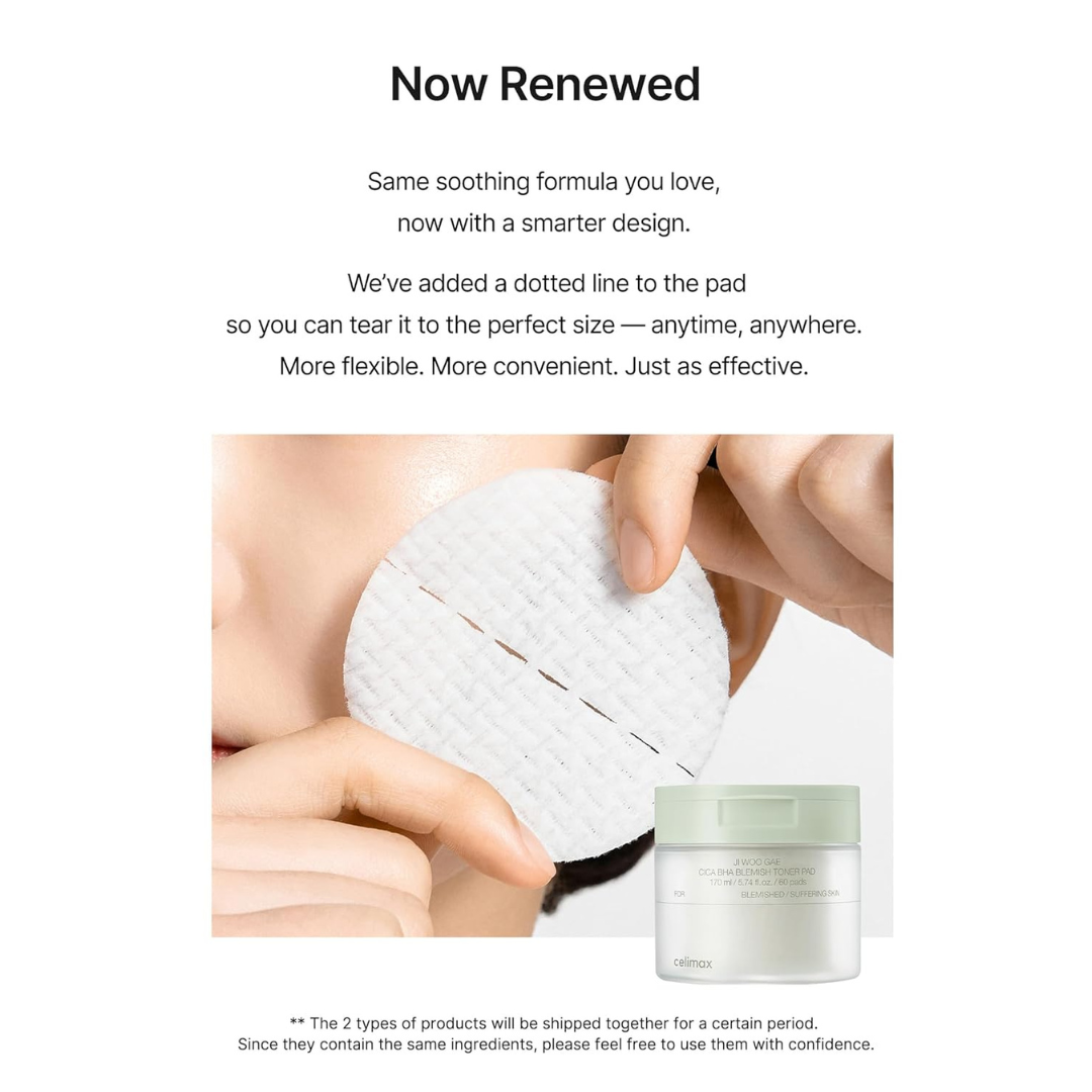 Celimax - Ji.Woo.Gae CICA BHA Blemish Toner Pad | 60 Pads