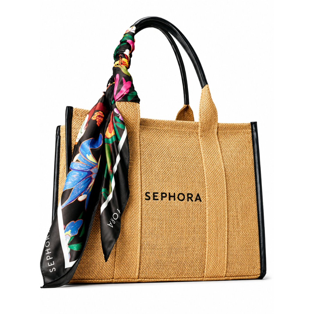 SEPHORA LIMITED EDITION RAFFIA TOTE WITH SCARF