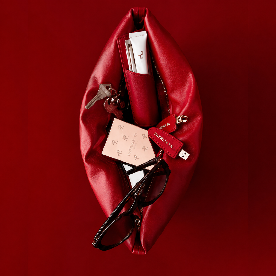 PATRICK TA - Red Leather Cosmetic Bag Pouch