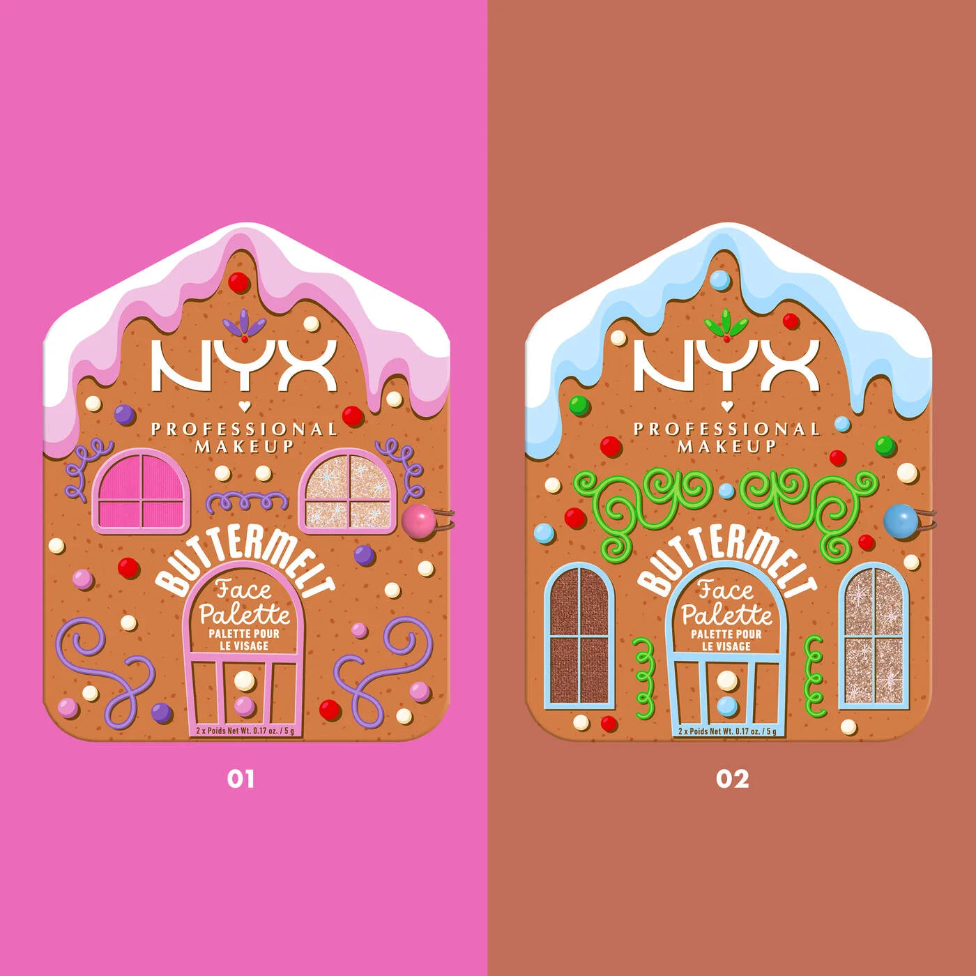 NYX - Holiday Buttermelt Face Palette | LIGHT/MEDIUM - Light fuchsia with soft nude