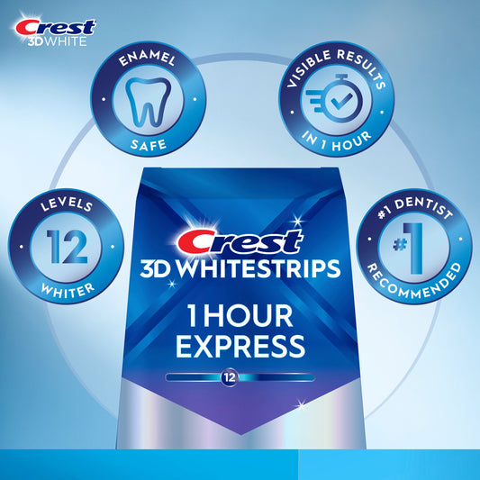 CREST 3D WHITESTRIPS 1 HOUR EXPRESS 10 TREATMENTS, 12 LEVELS WHITER