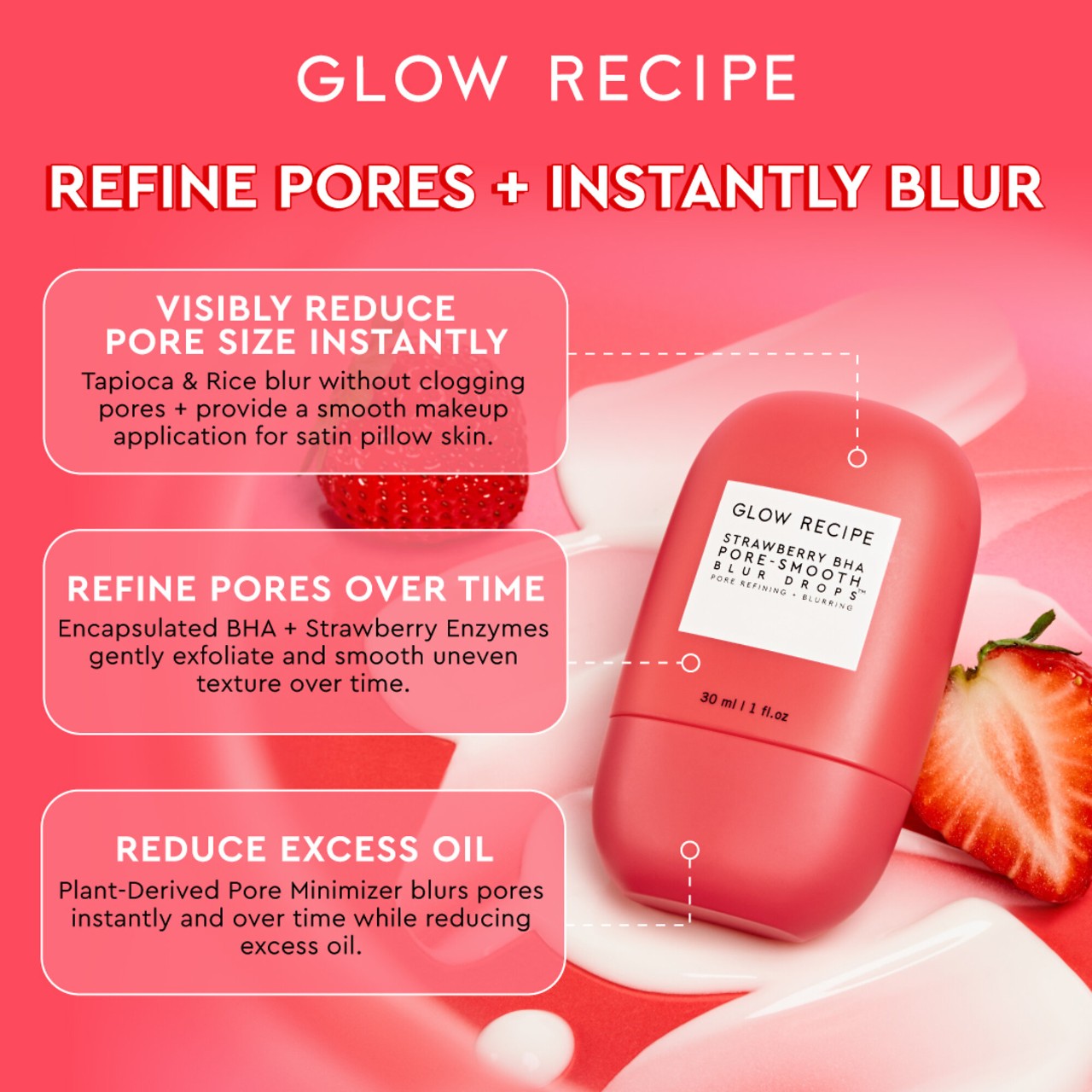 Glow Recipe - Strawberry BHA Pore-Smooth Blur Drops | 30 mL