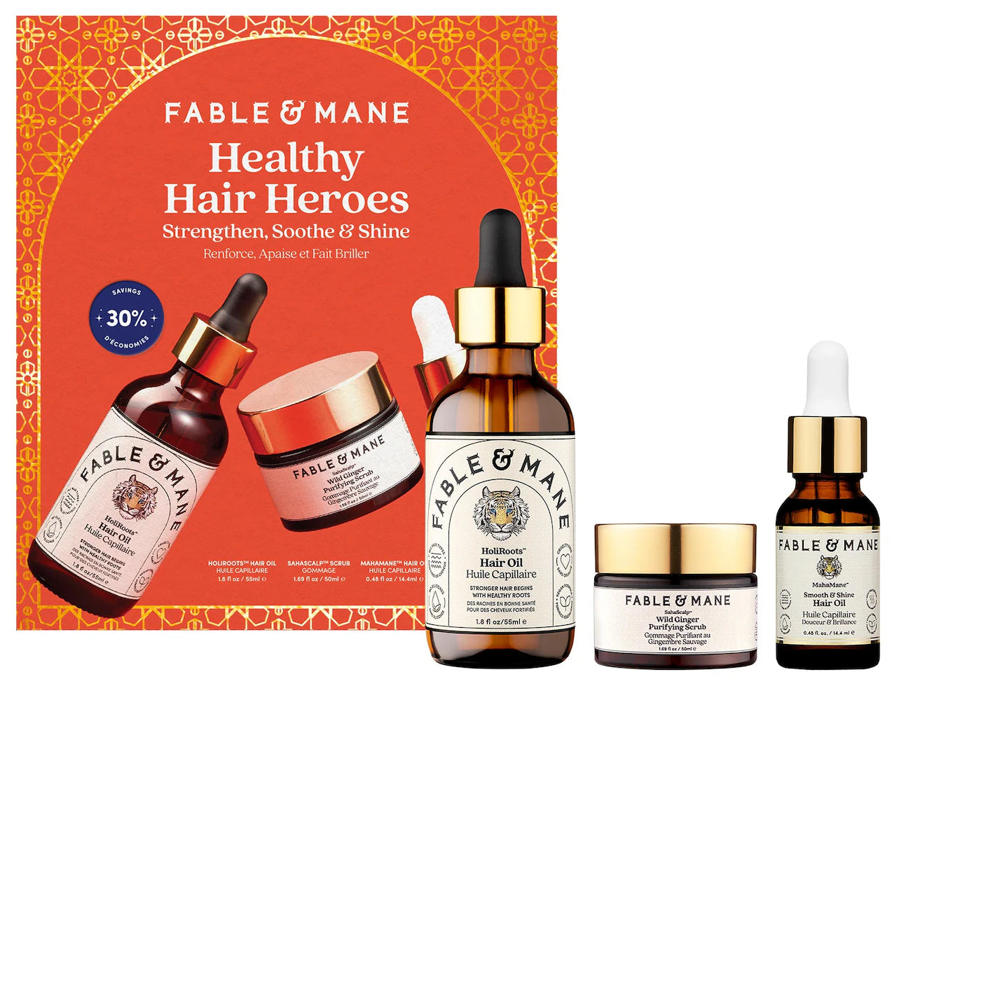 Fable & Mane - Healthy Hair Heroes Pre-wash Oil, Scalp Scrub, and Smoothing Oil Set