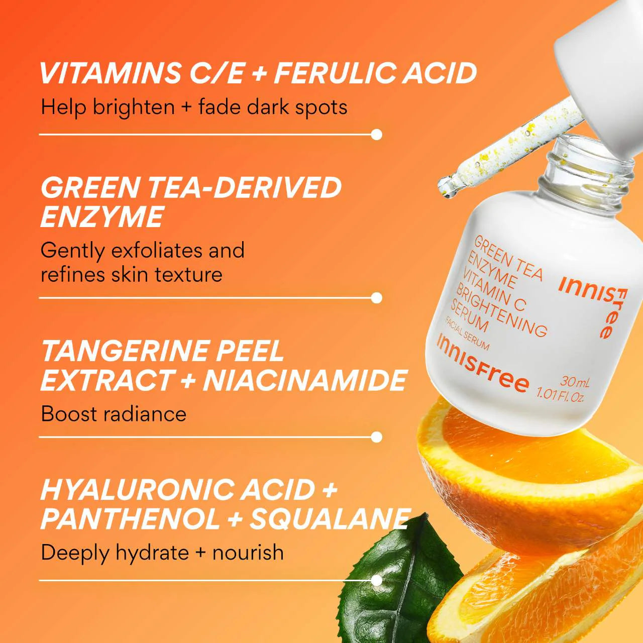 INNISFREE - GREEN TEA ENZYME VITAMIN C BRIGHTENING SERUM