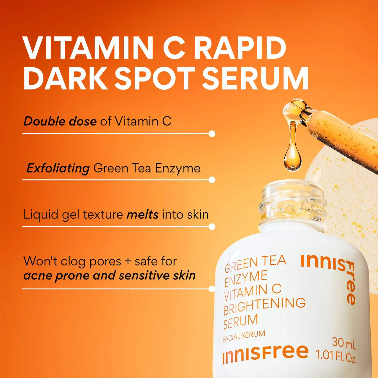 INNISFREE - GREEN TEA ENZYME VITAMIN C BRIGHTENING SERUM