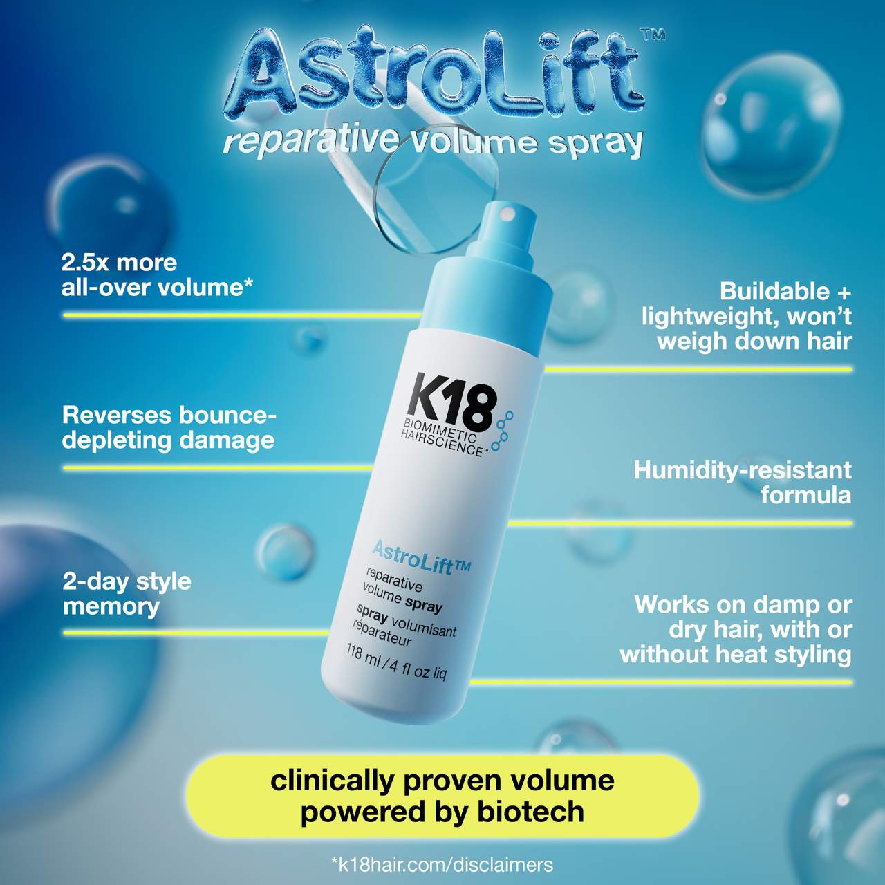 K18 Biomimetic Hairscience - AstroLift™ Reparative Volume Spray | 118 mL