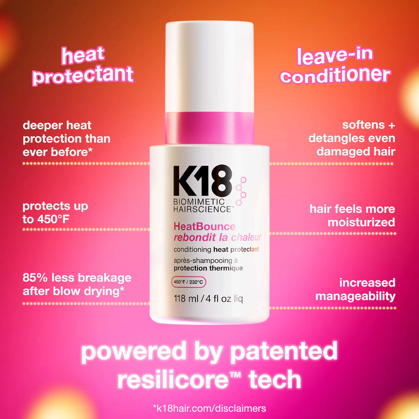 K18 Biomimetic Hairscience - HeatBounce™ Leave-In Conditioner Heat Protectant | 118 mL