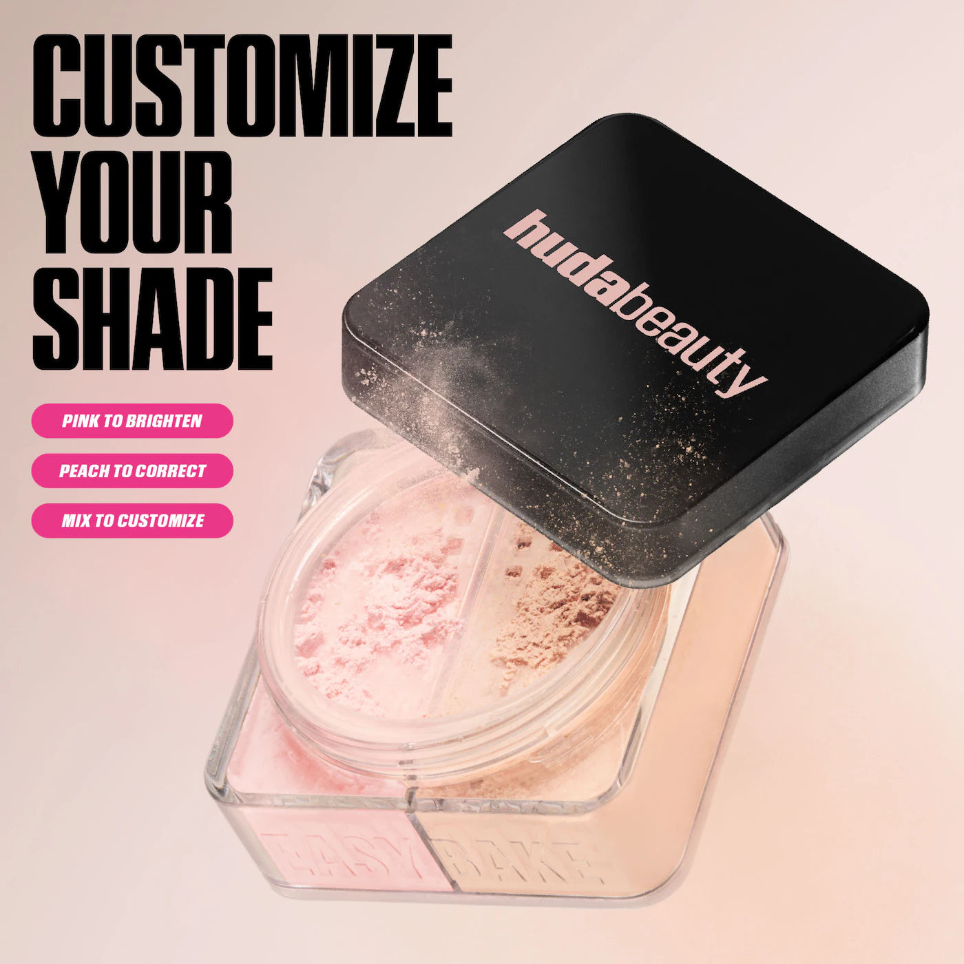 Huda Beauty - Easy Bake Loose Powder Brightening + Correcting Duo | Cherry Peach - cherry blossom cake (sheer soft pink) & peach pie (light peach)