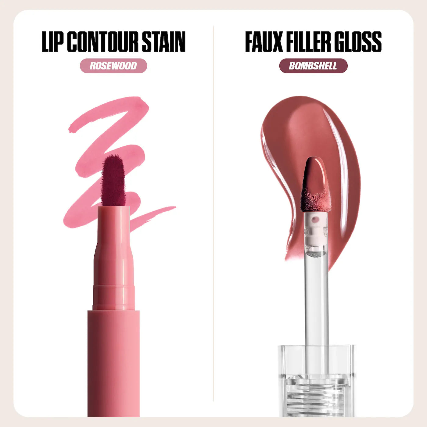 HUDA BEAUTY - Make Out Sesh Lip Stain and Lip Gloss Duos | Rosy Bombshell