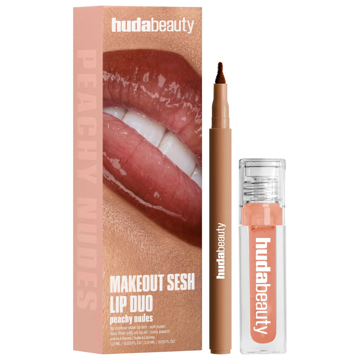 HUDA BEAUTY - Make Out Sesh Lip Stain and Lip Gloss Duos | Peachy Nude