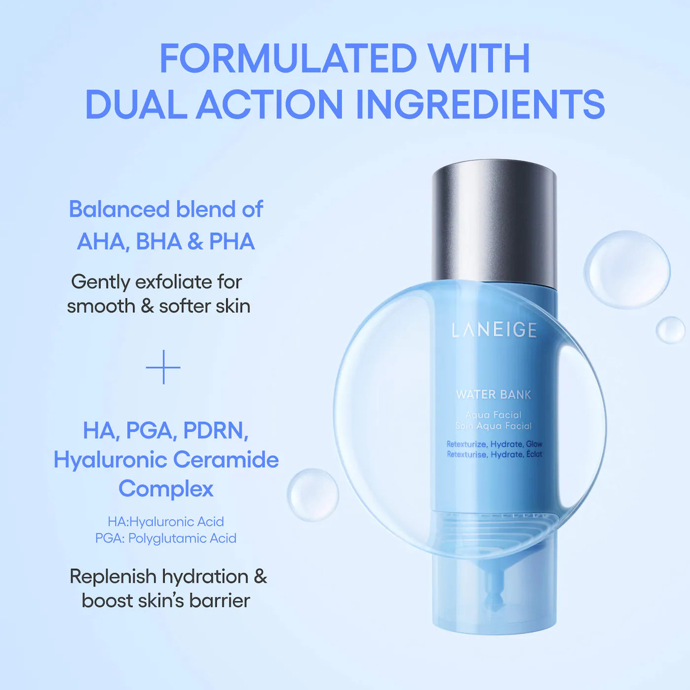 LANEIGE - Water Bank Aqua Facial Serum BHA + AHA - Gently Exfoliate, Hydrate & Glow | 30 mL
