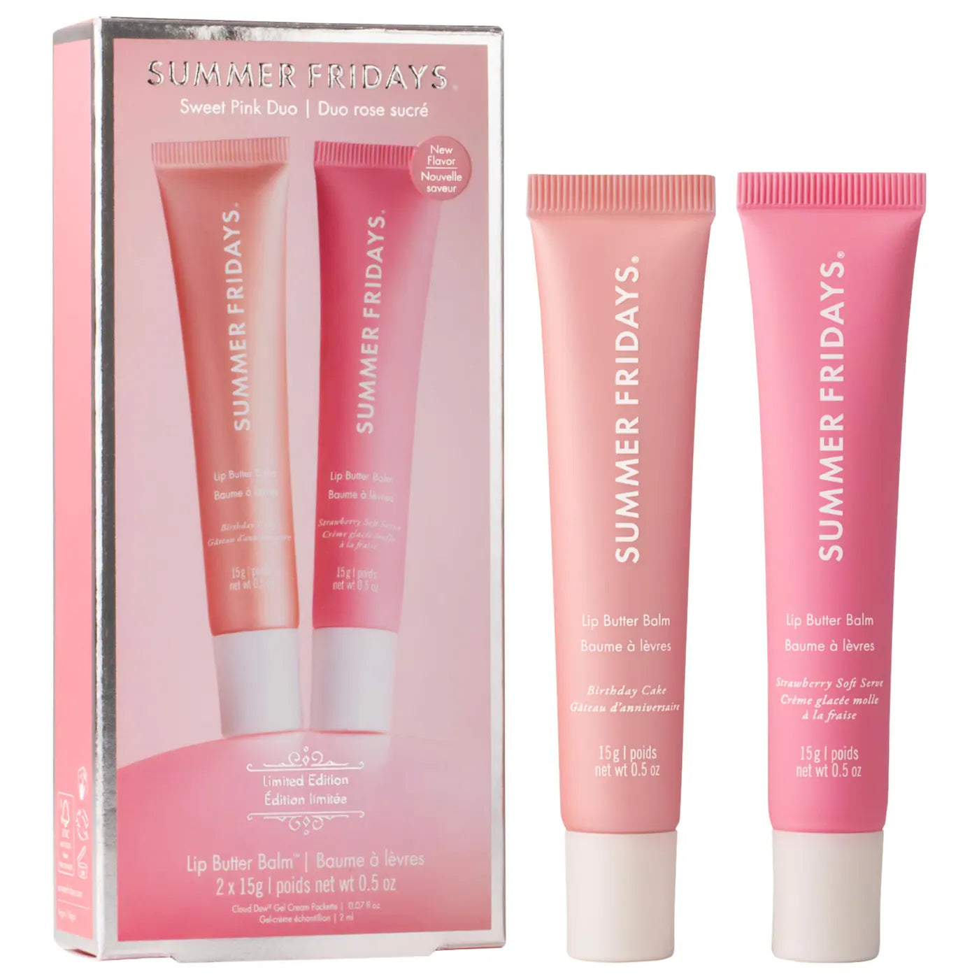 Summer Fridays - Sweet Pink Duo with Birthday Cake + Strawberry Soft Serve Lip Butter Balm