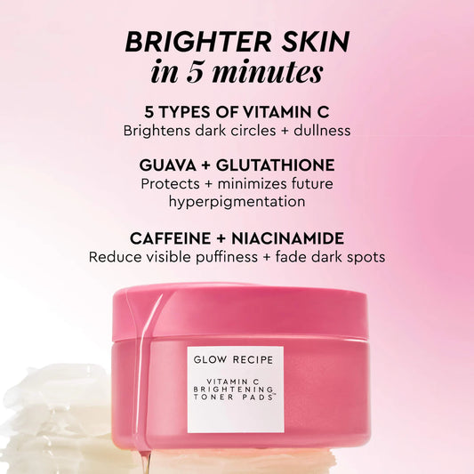 Glow Recipe - Vitamin C Brightening Korean Guava Toner Pads for Undereye & Cheeks | 60 Pads