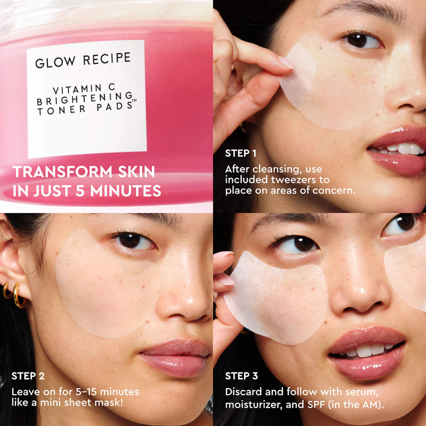 Glow Recipe - Vitamin C Brightening Korean Guava Toner Pads for Undereye & Cheeks | 60 Pads