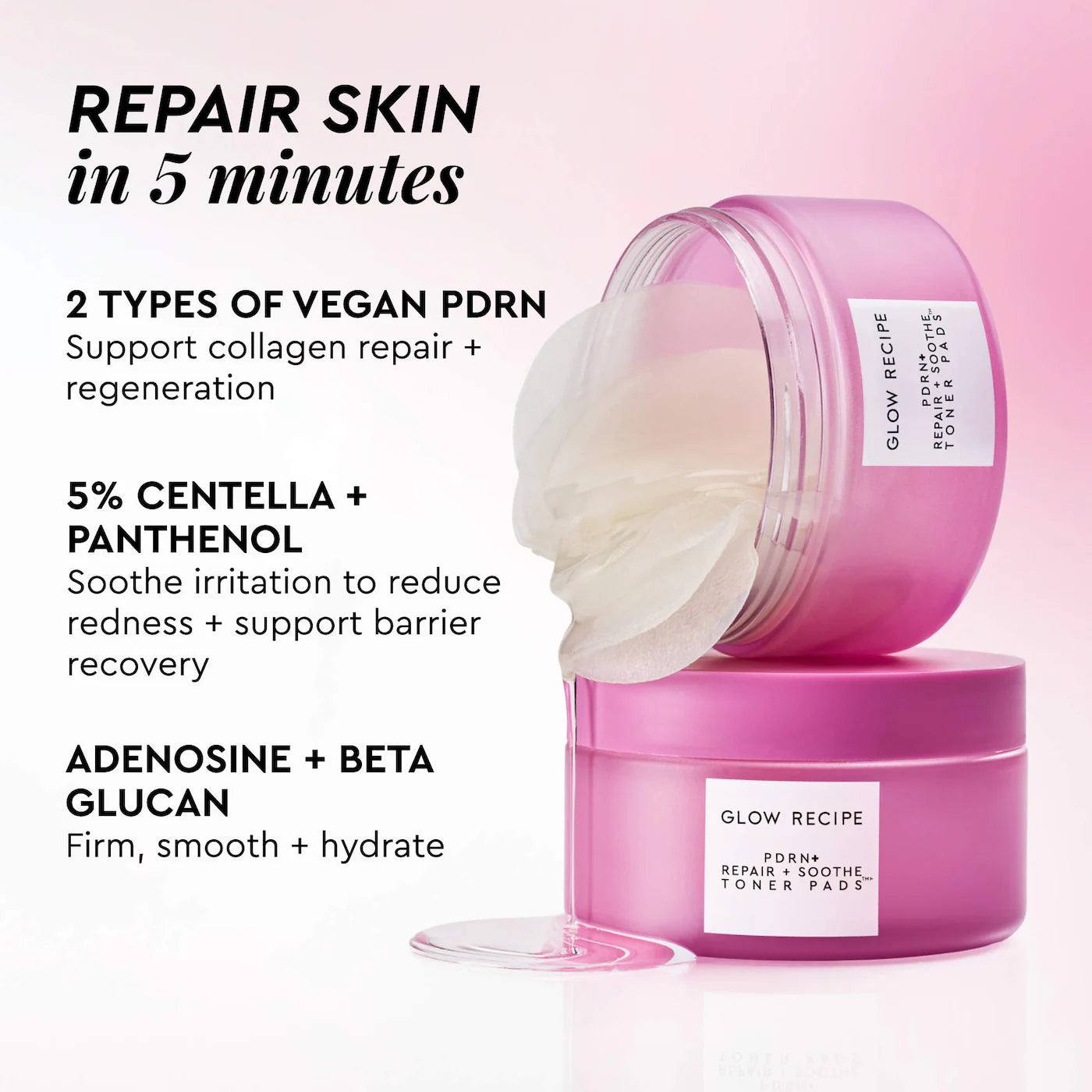Glow Recipe - PDRN Repair + Soothe Korean Prickly Pear Toner Pads for Skin Barrier Repair | 60 Pads